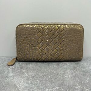Bottega Veneta Gold Zip Around Long Wallet Braided Leather Credit Card